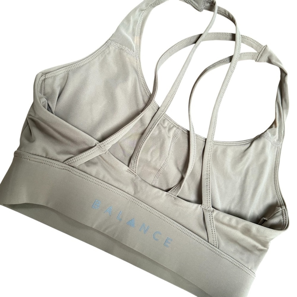Balance Collection Women's Strappy Sports Bra, Cream, Light Stone, Medium